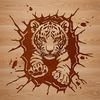 Vector Tiger Breaking Through Wall A large tiger breaking through a wall in a powerful motion, depicted in detailed vector art.