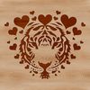SVG Big Cat Design with Love Hearts A digital illustration of a tiger's head with love hearts surrounding it.