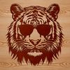 A large cat with distinctive stripes wearing sunglasses, depicted in a stylized vector design.