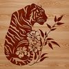 Floral Patterned Feline Illustration A seated tiger with floral patterns surrounding it.