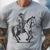 Digital Cowboy Illustration A digital illustration of a cowboy riding a horse against a plain background.