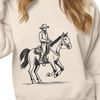 Digital Wild West Rider A digital illustration of a rugged cowboy riding a horse against a minimalist background.