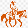 Riding the Range SVG Clip Art A cartoon cowboy riding a horse on a western landscape.