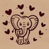 A stylized elephant illustration with love hearts, suitable for vector design and cutting machines.