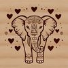 Heart-Embellished Elephant Clip Art A digital illustration of an elephant with heart symbols, suitable for cutting machines or laser cutting.