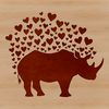 A rhino illustration with red hearts surrounding its body, suitable for various design purposes.
