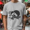 A wild animal badger standing on its hind legs, balancing on a skateboard.