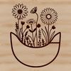 Vintage Floral Accent A stylized illustration of a flower pocket with petals and leaves.