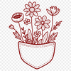 A digital illustration of a flower pocket design with intricate details and shapes.