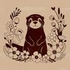 A water-dwelling otter surrounded by aquatic plants.