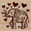 Elephant Love Emblem A stylized elephant standing with love hearts surrounding its body, suitable for various designs and projects.