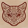 A detailed illustration of an ocelot's head with distinctive markings.