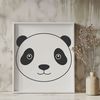 Cuddly Giant Panda Illustration A black-and-white illustration of a cute giant panda sitting on its hind legs.