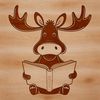 Moose Portrait in a Book A wild animal portrait of a moose with its head bent over a book.