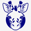 Close-up illustration of a giraffe's head and neck with distinctive spots and long eyelashes.