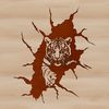 Tiger Breaking Free A detailed illustration of a tiger bursting through a wall, highlighting its strength and power.