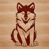 A vector illustration of a wolf sitting on its haunches.