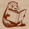 A digital illustration of a playful otter holding a book in its paws.