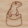 A colorful lizard peering out from behind a leaf in a vector design.