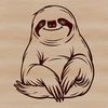 A sloth with a calm expression, perched on a branch, represented as a vector graphic.