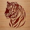 Tiger Head Vector Graphic A detailed illustration of a tiger's head, featuring sharp fur texture and bright eyes, suitable for vector graphics design.