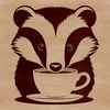 Close-up illustration of a badger's face with distinctive white stripes on its forehead.