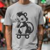 Wild Skunk on Wheels Vector Illustration A cartoon illustration of a skunk with a skateboard, suitable for use as a vector design element.