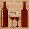 An illustration of a wine bottle on a table with a glass nearby.