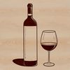 A transparent vector design of an empty bottle on a wooden table background.