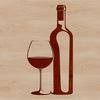 A high-quality illustration of a glass filled with red wine from a bottle.