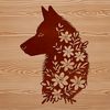 Husky Head Illustration with Floral Pattern A illustration of a husky's head with a simple floral pattern in the background.