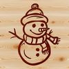 A stylized illustration of a snowman made from stacked snow blocks in winter attire.