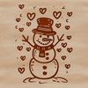 A snowman with heart-shaped details standing in front of a winter background.