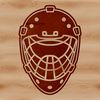 A detailed illustration of a hockey player's gear, including their helmet with a protective mask.