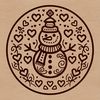 A cheerful snowman with love hearts, made from winter snowflakes.