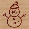 A festive Christmas-themed illustration of a snowy figure with a hat and scarf.