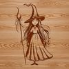 Witch's Broomstick Illustration A stylized illustration of a witch's hat and broomstick against a dark background.