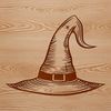 A witch's hat with intricate details, suitable for use in graphic design and digital crafting.