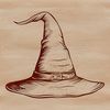 Enchanted Witch's Hat Illustration A dark, mystical illustration of a witch's hat and symbols associated with magic and the occult.