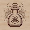 An ornate illustration of a witch's potion bottle, surrounded by mystical symbols, evoking a sense of magic and Halloween.