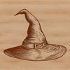 A stylized illustration of a witch's hat on a dark background, evoking gothic themes and witchcraft symbolism.