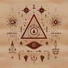 Gothic Witch's Grimoire Artwork A detailed illustration of a witch's spellbook adorned with mystical symbols, set against a dark gothic background.