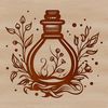Enchanted Witchcraft Scene Illustration An ornate illustration of a witchcraft scene featuring a floral design and a potion bottle.