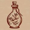 Gothic Floral Witchcraft Artwork A illustration of a witch's potion bottle surrounded by floral elements on a dark gothic background.