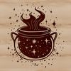 A mystical illustration of a witch's cauldron surrounded by magical symbols, suitable for crafting and design projects.