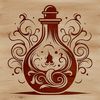 A witch's potion bottle filled with bubbling liquid on a dark background.
