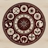 A witchcraft symbol illustrated in ornate gothic style, featuring a mystical zodiac element.