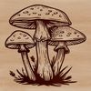 Moonlit Mushroom Forest Silhouette A silhouette illustration of a witch amidst a forest of mushrooms in the moonlight.