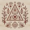 A detailed, ornate illustration of witchcraft elements set against a dark background.