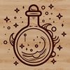 A gothic-inspired illustration of a witch's potion bottle with various magical ingredients.